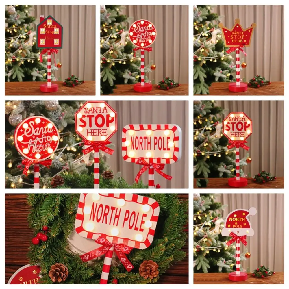 Lampa Świąteczna LED Neonowa Ozdoba Świąteczna Drewniana Lampka Nocna na Biurko z Motywem Stop Letter Christmas Road Sign Light Atmosphere Light