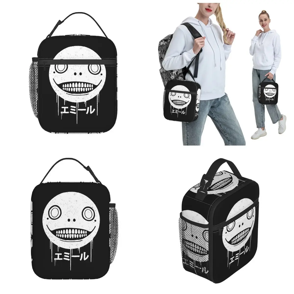 Emil NieR Automata Game Cosplay Game Thermal Insulated Lunch Bags for Travel Portable Food Bags Cooler Thermal Lunch Boxes