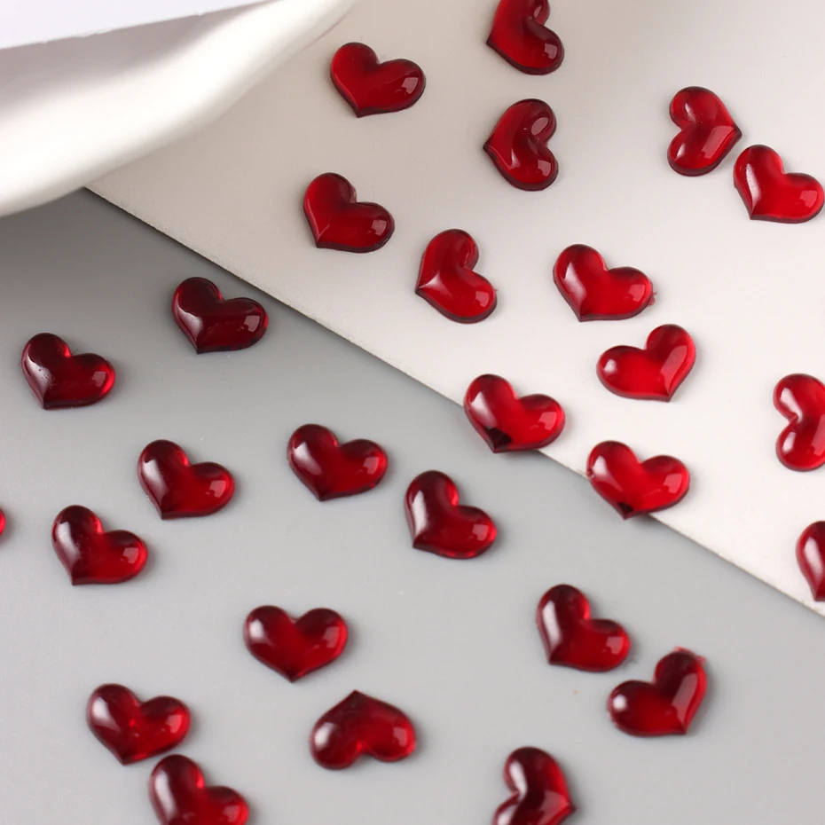 Breloques pour ongles en forme de cœur d'amour rouge 3D pour la saint-valentin, 100 pièces, pierres précieuses à fond plat de haute qualité pour décorations de manucure à faire soi-même