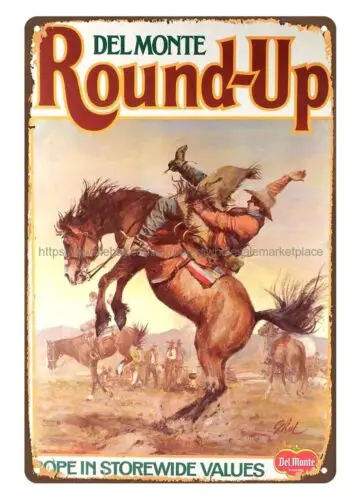 vintage Cottage Farm signs 1979 Del Monte Round-Up metal tin sign tin sign