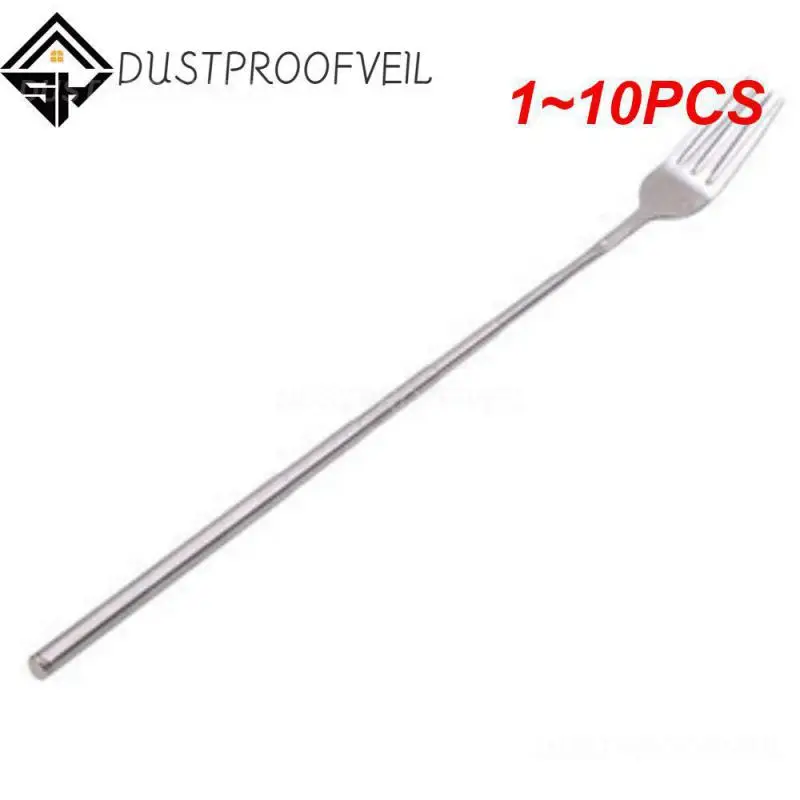 1~10PCS Stainless Steel Western Style BBQ Dinner Fruit Dessert Long Cutlery Forks Telescopic Extendable Fork Kitchen Tool Fruit