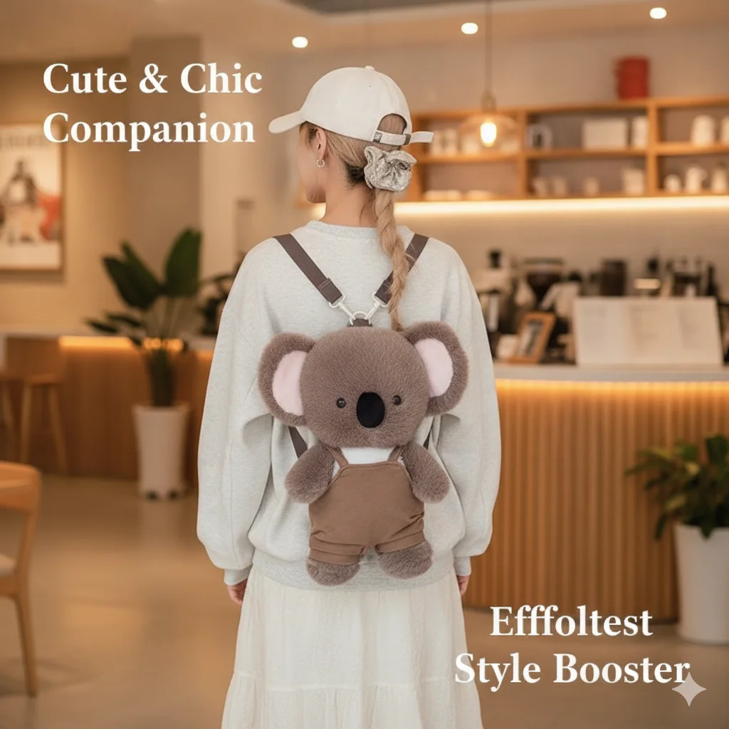 Cartoon Plush Bag Kawaii Cute Animals Backpack Fluffy Koala Pig Cat Elephant Soft Stuffed Doll Birthday Gift Kids Shoulder Bag