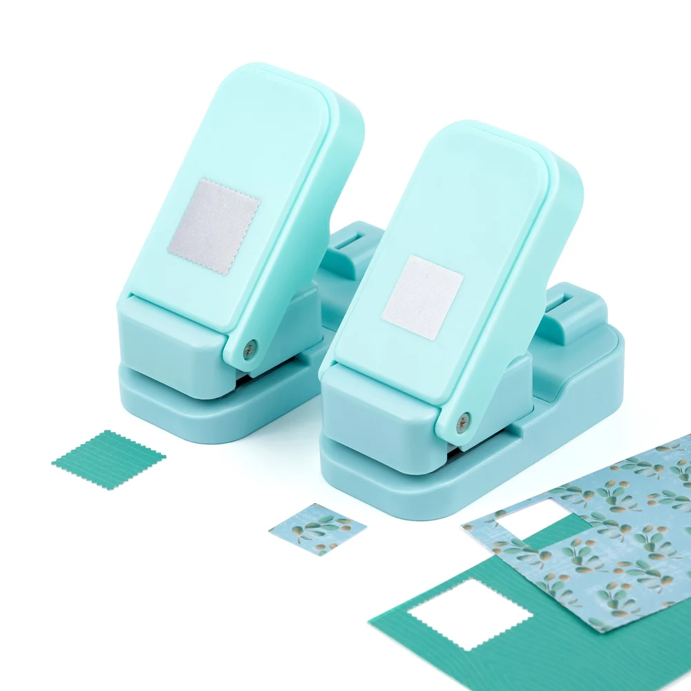 Layering Serrated-Edge Square Paper Punches Lever Action Craft Punch for Scrapbooking, Nesting Postage Stamp Style Craft Punches