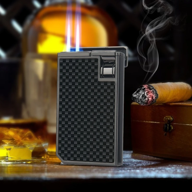 

HONEST Cigar Lighter Double Flame Windproof with See-through Tank & Metal Punch, High-End Smoking Accessories Gift