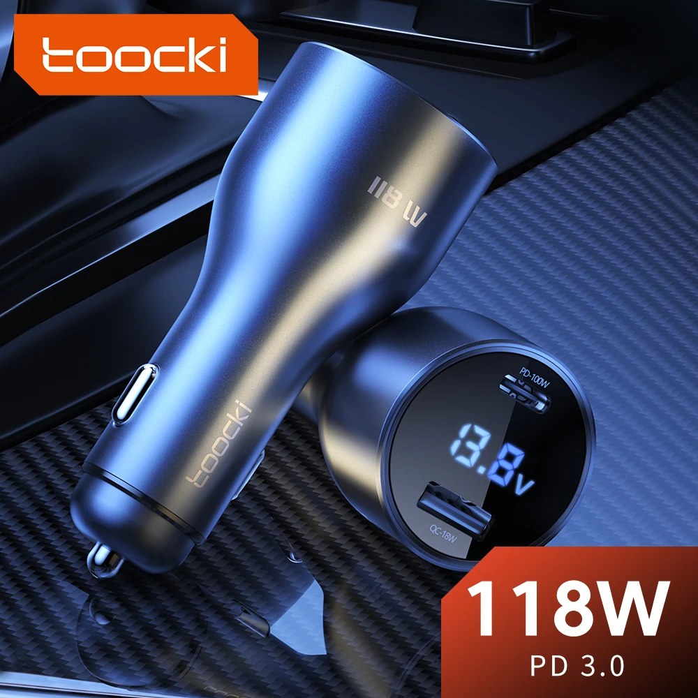 Toocki PD 118W USB C Car Charger QC 4.0 PD3.0 Type C Fast Charging Phone Charger For iPhone 13 12 11 Xiaomi Samsung Poco Huawei