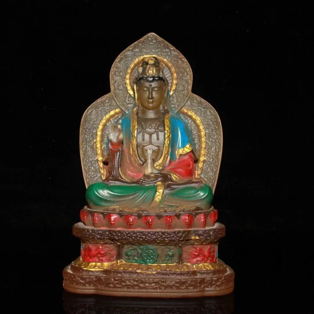 

Old colored glaze Color tracing by hand Guan Yin Buddha statue, Free shipping