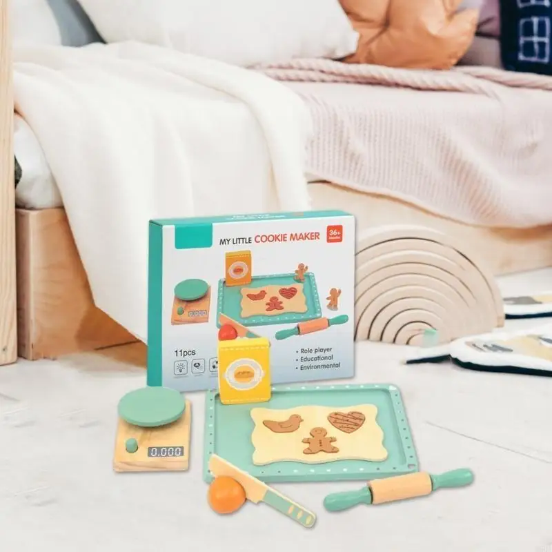 Juego rol cocina D5QA, juguete para hornear galletas madera para niños, rodillo a escala para desarrollar habilidades