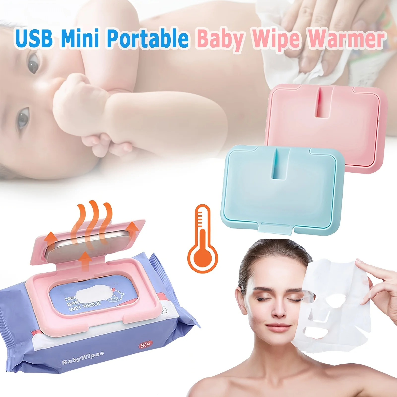 USB Mini przenośny podgrzewacz do chusteczek dla niemowląt i uchwyt na dozownik chusteczek nawilżanych dla niemowląt podgrzewacz do chusteczek dla niemowląt wielokrotnego użytku do podróży noworodków