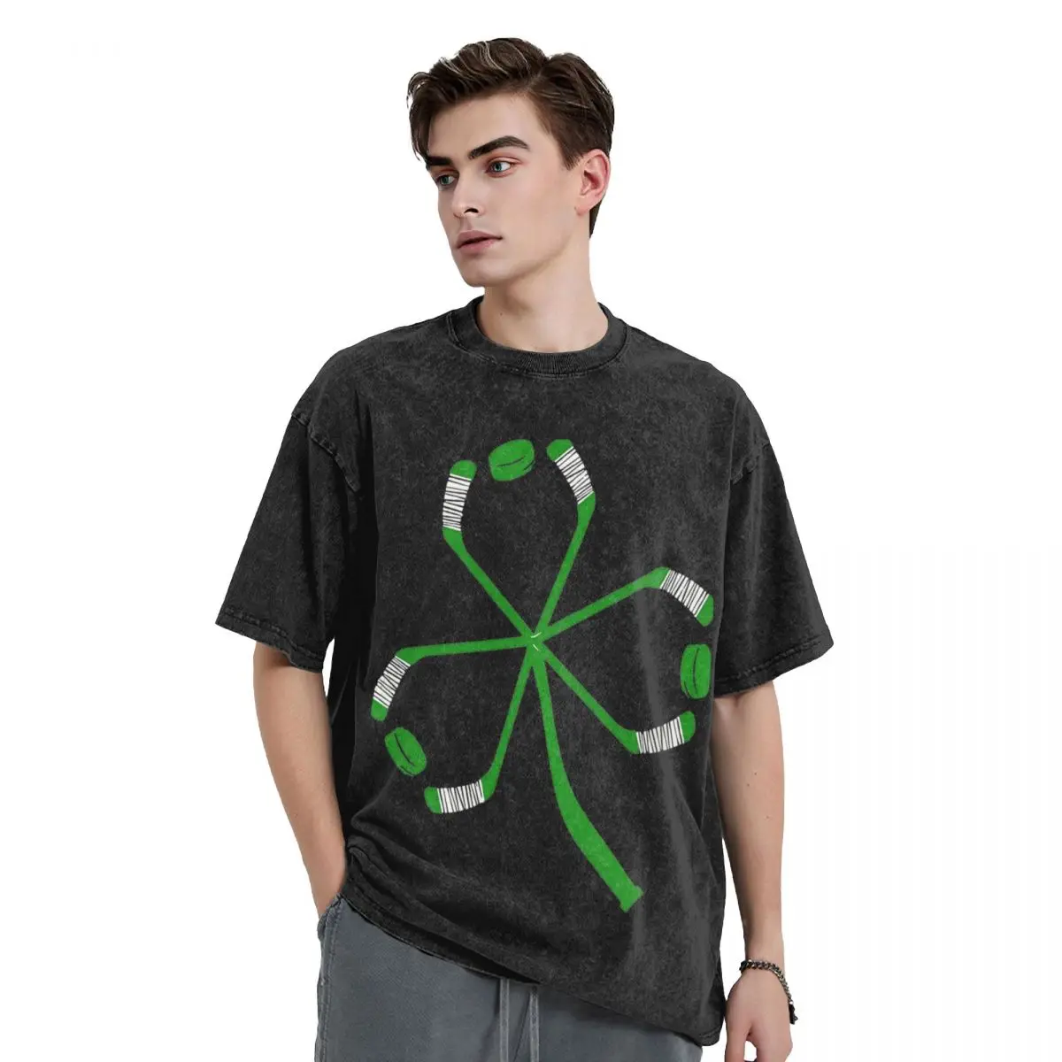 Men Women T-Shirt Patricks Day Washed T-Shirts Novelty shamrock hockey Beach Tees Streetwear Custom DIY Cotton Tops Plus Size