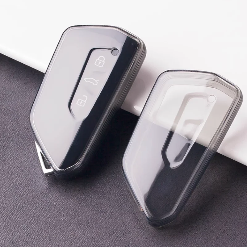 Transparent Black Soft TPU For Volkswagen Golf 8 MK8 ID 4 ID.3 Skoda A8 Octavia Formentor Tarraco Car Key Case Cover Holder Fob