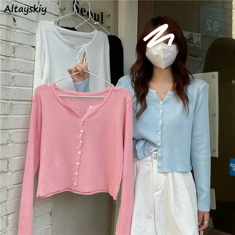 

Cardigans Women Korean Style Solid Casual Tops Sweater Knitted Outwear All-match Autumn Ins New Ulzzang Y2k Loose Soft Fashion