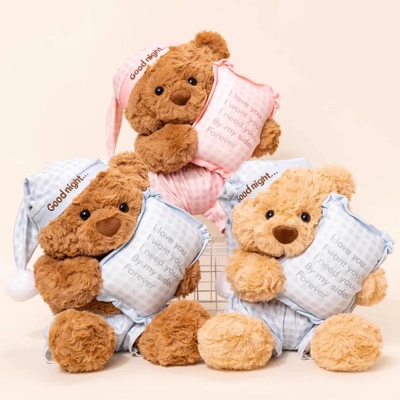 

Cute Bear Plush Toy With Pajamas Soft Stuffed Animal Pillow Sleeping Hugging Doll Kawaii Plushie Gift For Girls Christmas