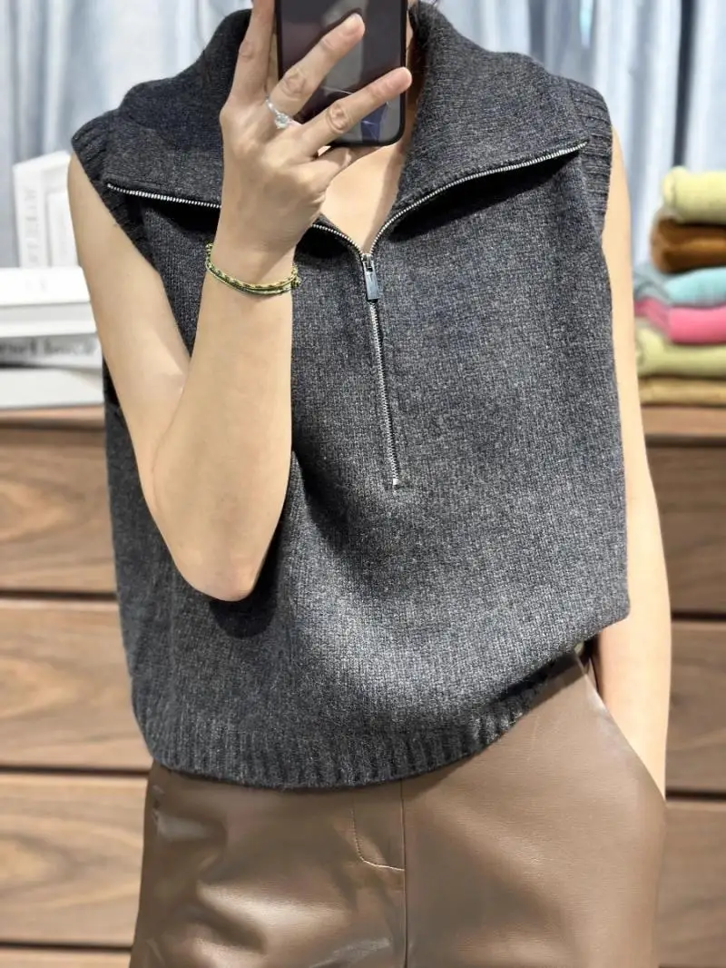 

2024 New Fashion Pull Women Elagant Turtleneck Sleeveless Vest Sweater Knitted Pullover Autumn Winter Jumper Casual Tops R271