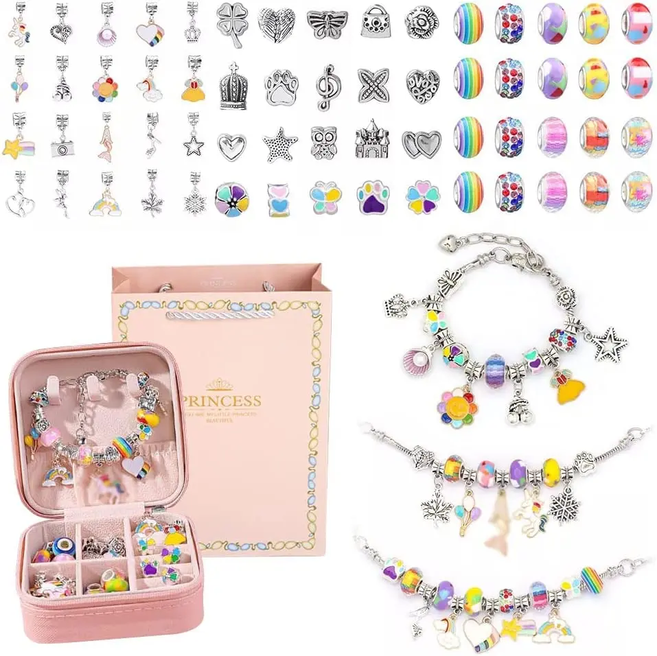 Charm Bracelet Making Kit for Girls,Gift Box 66 Pcs of Jewelry Making Kit for 6-12 Girls Birthday Christmas Gift