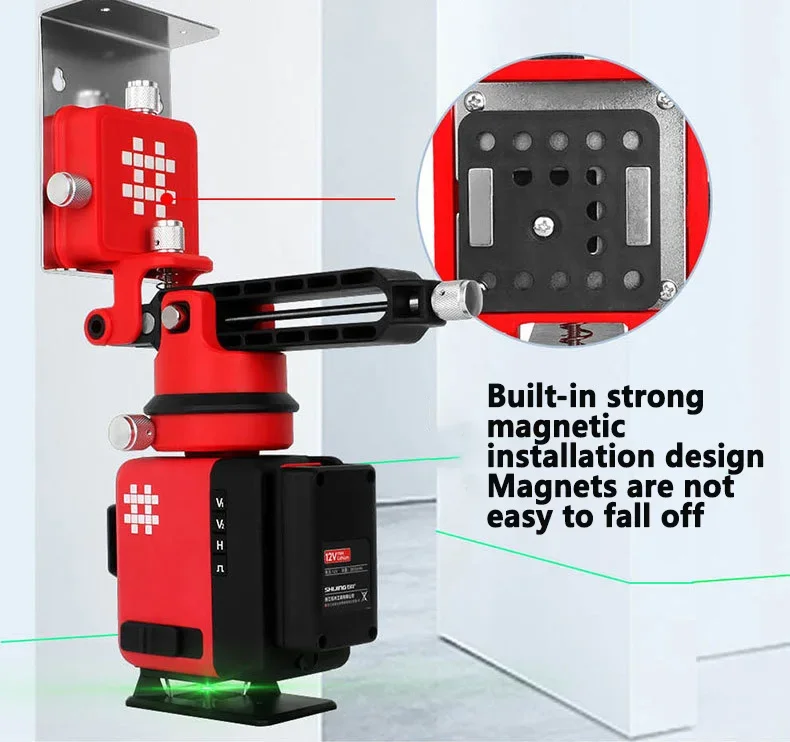 Shijing 7659 مستوى الضوء الأخضر 12 خط مستوى الجدار والأرضيات، تسوية عالية الدقة، أداة مستوى الليزر بالأشعة تحت الحمراء