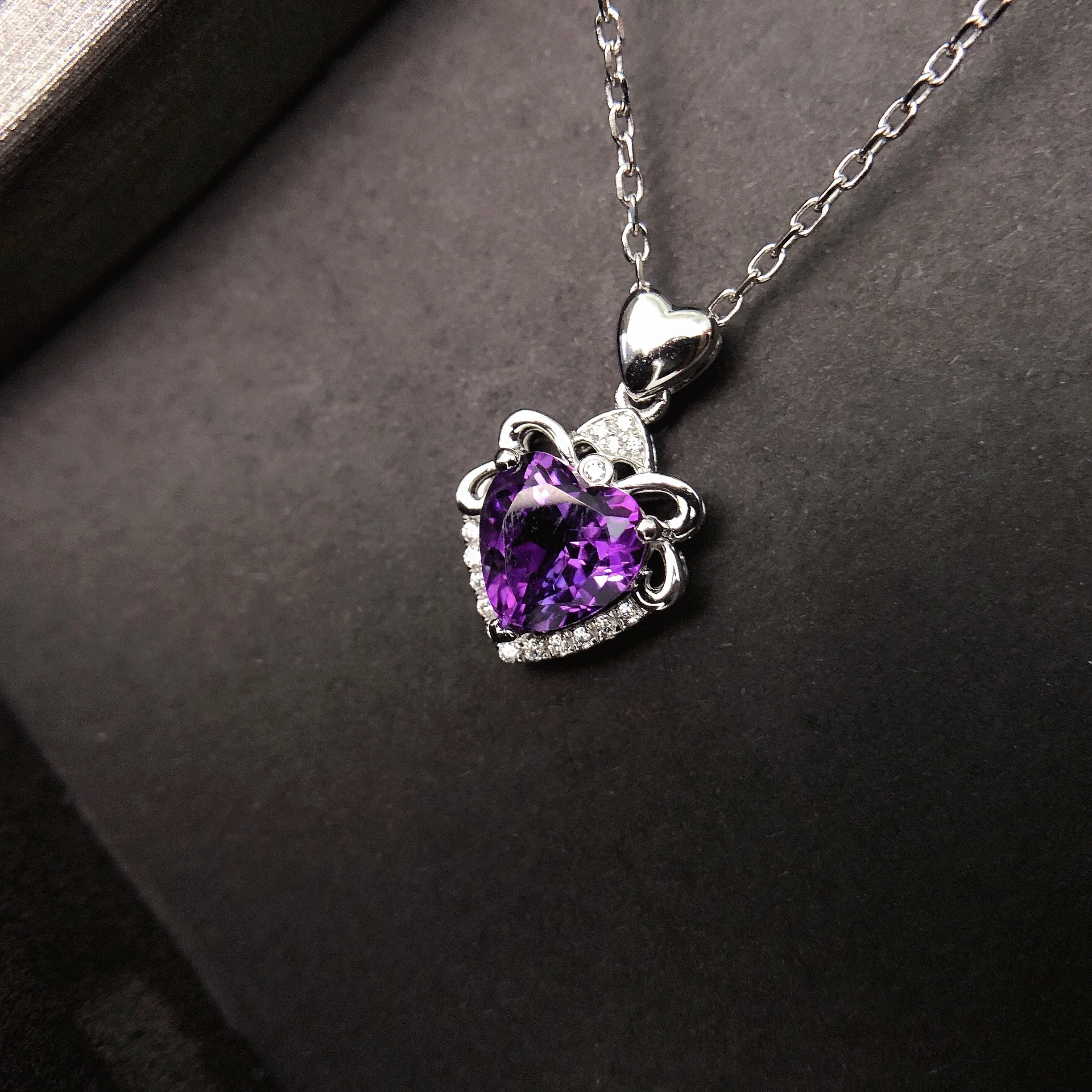 Splendid 2Ct Heart Shape Blue & Purple Diamond Wedding Pendant Necklace 18K White Gold AU750 Pendant Jewelry P070