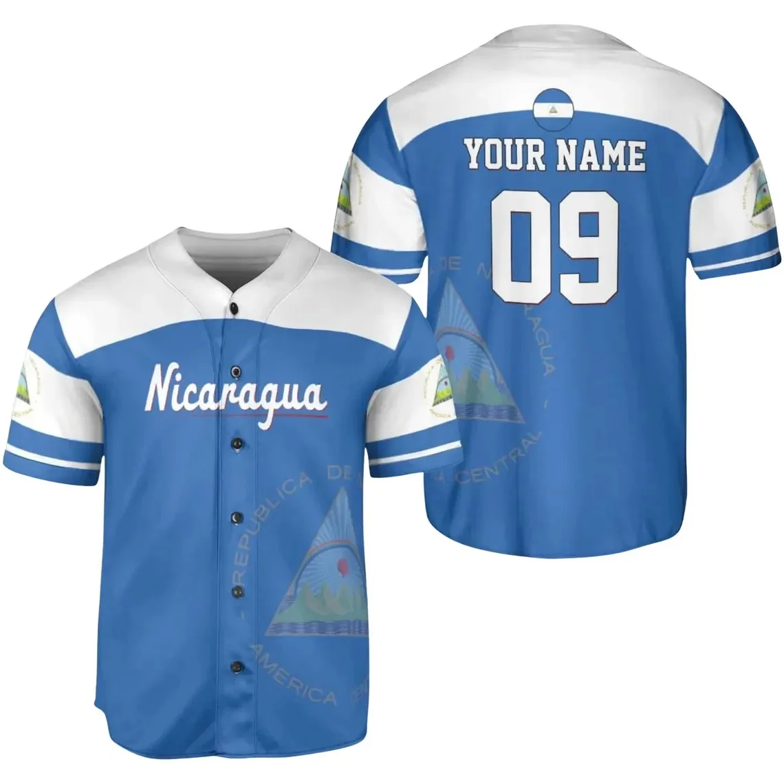 Custom Nicaragua Baseball Jersey, Personalized Name Number Shirt, Black Flag Button Up Fan Gift Men Women Sportswear Team Wear