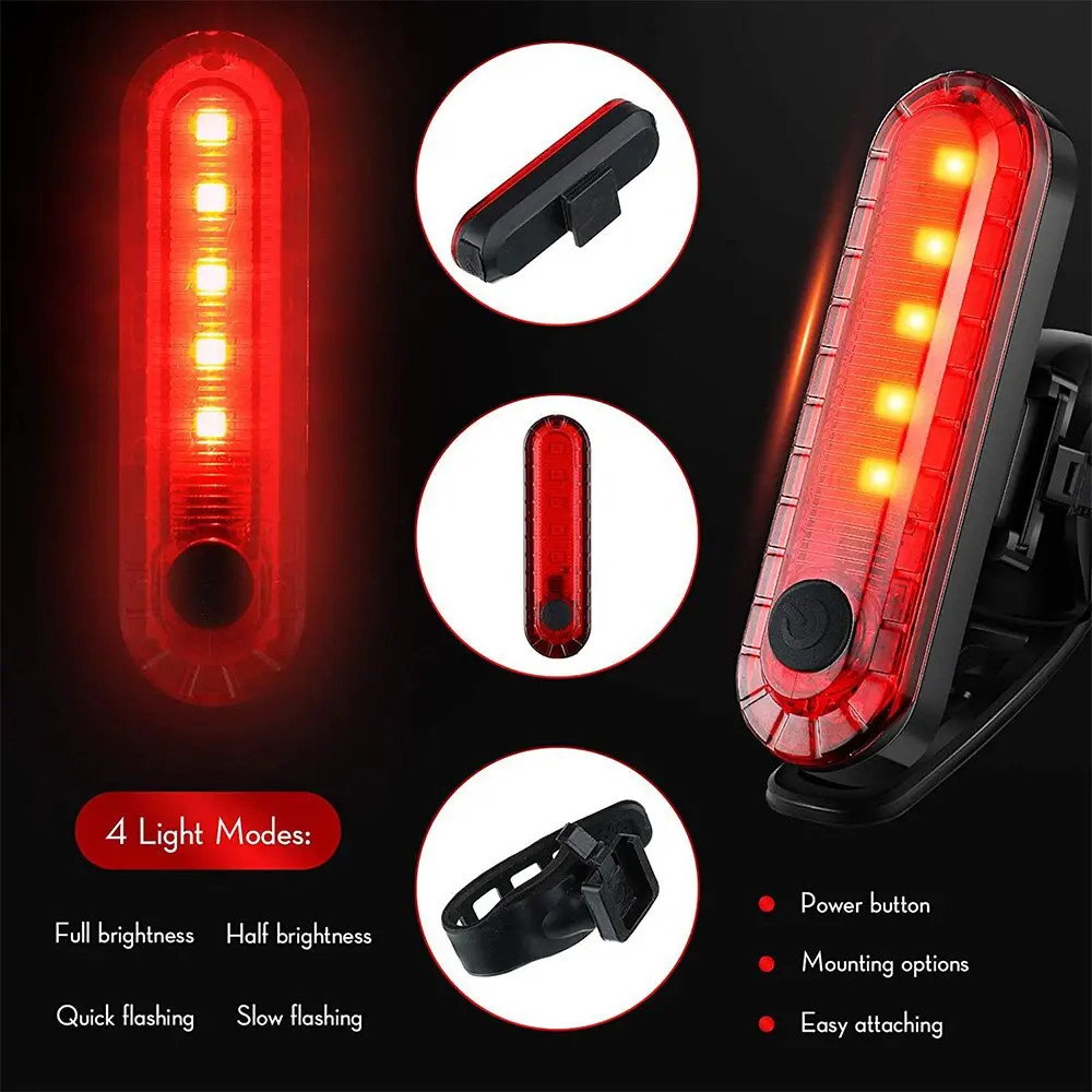 2PCS Bike Tail Lights USB Rechargeable Cycling Rear Light Waterproof Night Riding Safety Warning Taillight Bicycle Accessories