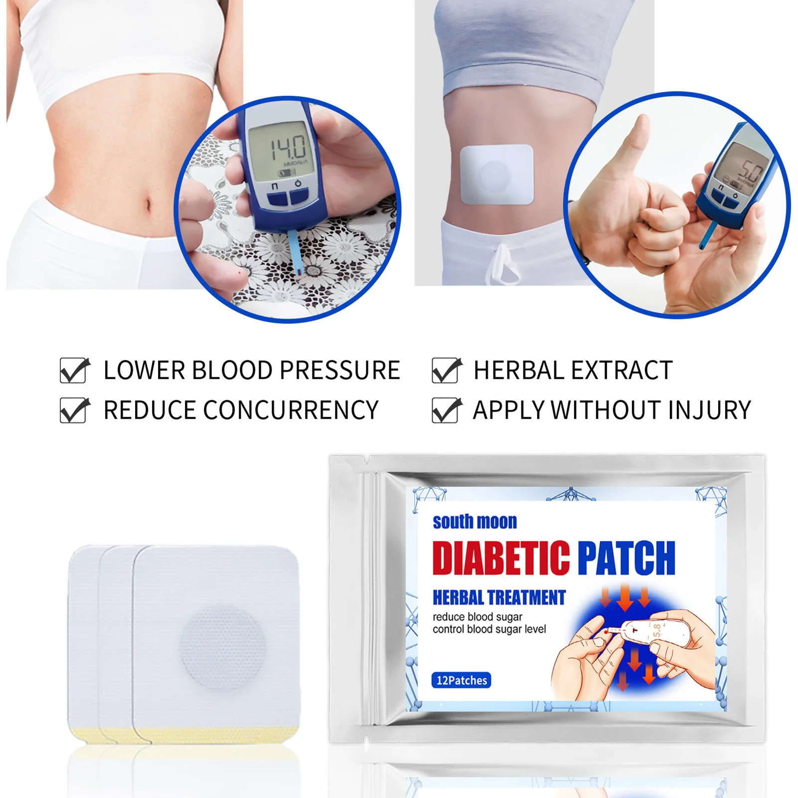 24Pcs Diabetic Belly Patch Control Sugar Diabetic Abdominal Care Patch Herbal Extract for Middle Age for Sedentary
