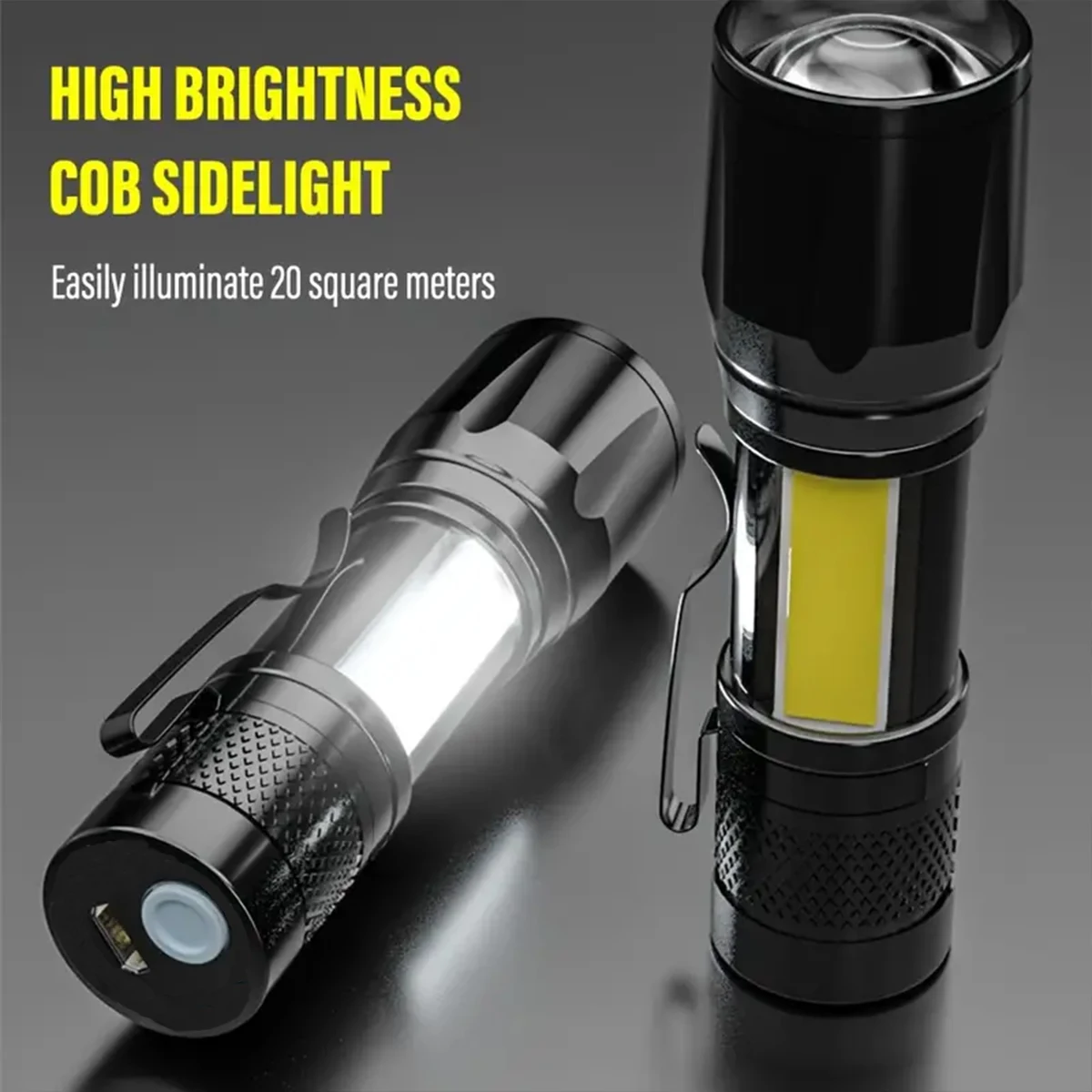 1/3/PCS Mini LED Flashlight COB+XPE Portable Flashlight Camping Light Zoomable Focus Light Tactical Flashlight with Pen Clip