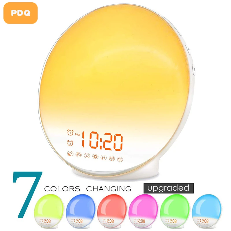 Sunrise and Sunset Wake-up Light LED Electronic Alarm Clock Colorful Atmosphere Bedside Lamp Girl Gift Lamp for Bedroom