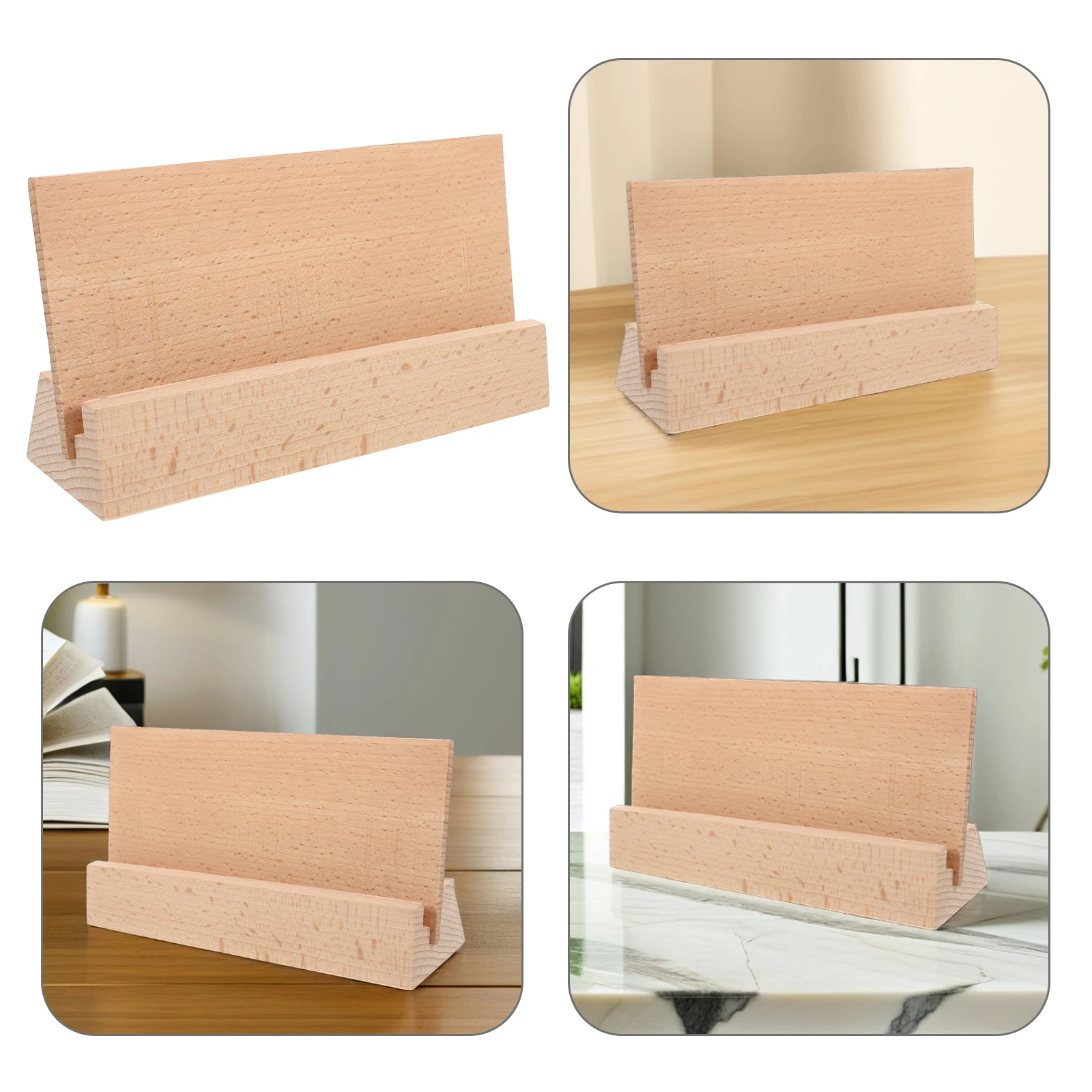 

Wooden Desk Calendar Base Business Card Note Clip Cute Deck Holder for Desktop Beige Stand Picture Child