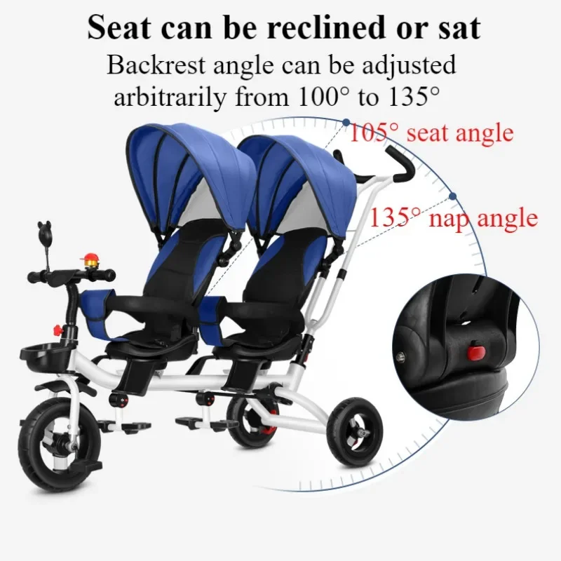 Double Stroller Two-way Baby Stroller Face To Face Double Kid Tricycle Adjustable Backrest Footrest Canopy Explosion-proof Tires