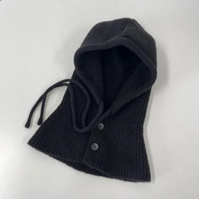 Ensemble bonnet et écharpe d'hiver coréen pour femme, cagoule, chapeau chaud, ensemble de cou, pull en laine, gothique, Y2K