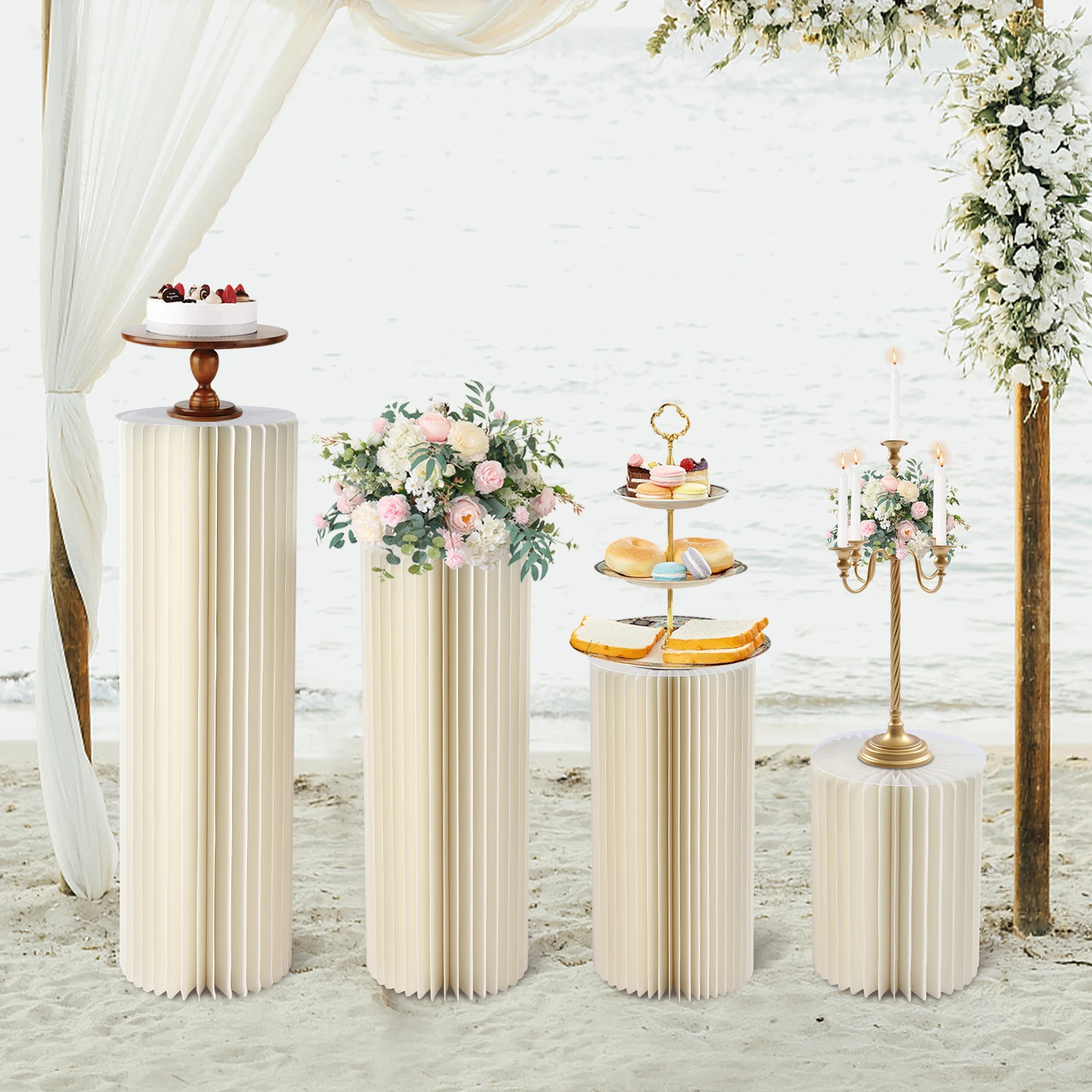 

4Pcs Wedding Centerpieces Cardboard Vases Foldable Cardboard Display Tall Flower Vase Flowers Stand Table Cylinder Centerpiece