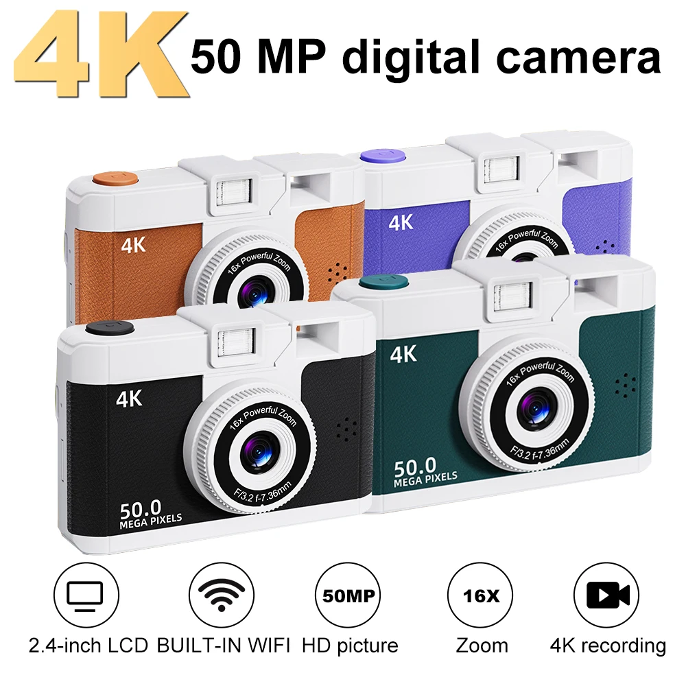 HD Retro Digital Camera 16x Digital Zoom Video WIFI Wireless Transmission Mini Photography Camera for Travel Students Compact