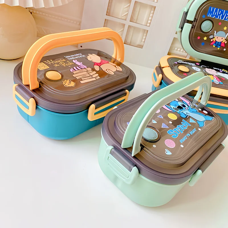 Disney Stitch Original Cartoon Portable Lunch Box Child Student Hermetic Bento Box Portable Double Layer High Capacity Box Gifts