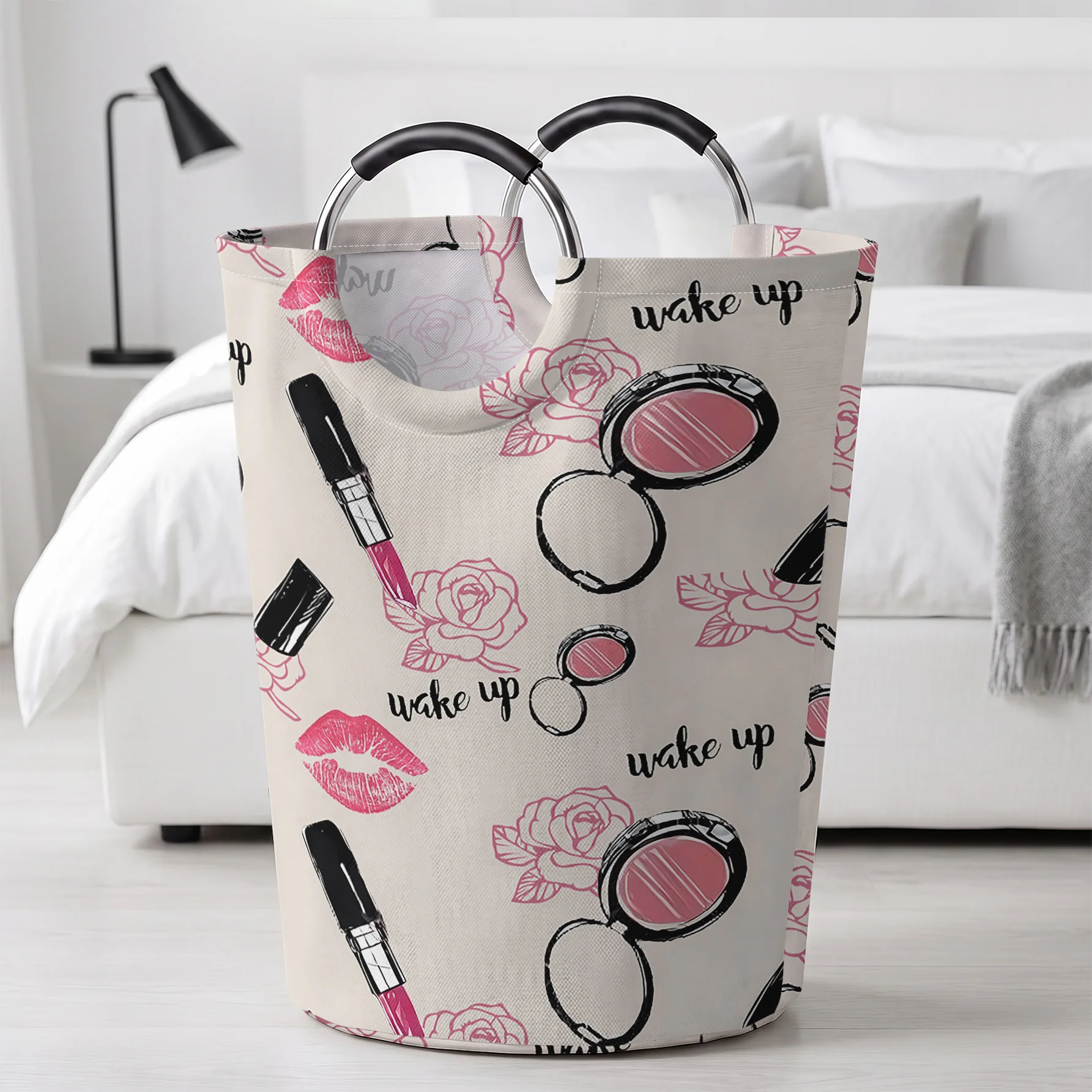 Lipstick Rose Makeup Elements All Over Print Storage Basket, Large Capacity Handheld, for clothes, toys and sundries storage