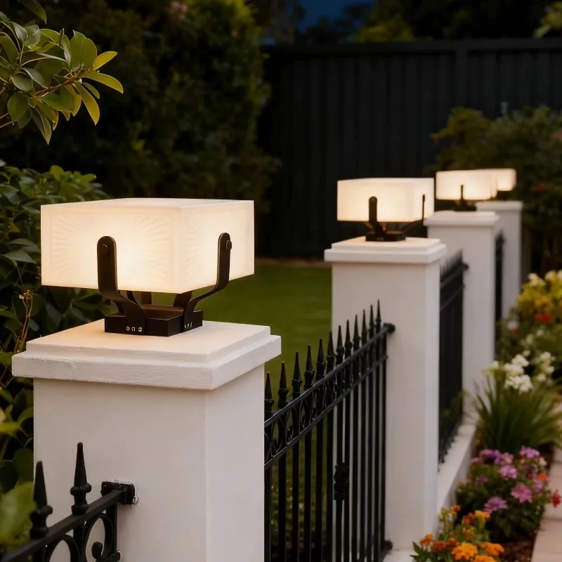 Stylish Square LED Pillar Light E27 Base IP65 Waterproof Outdoor Villa Garden Lighting Pillar Light Solar Energy