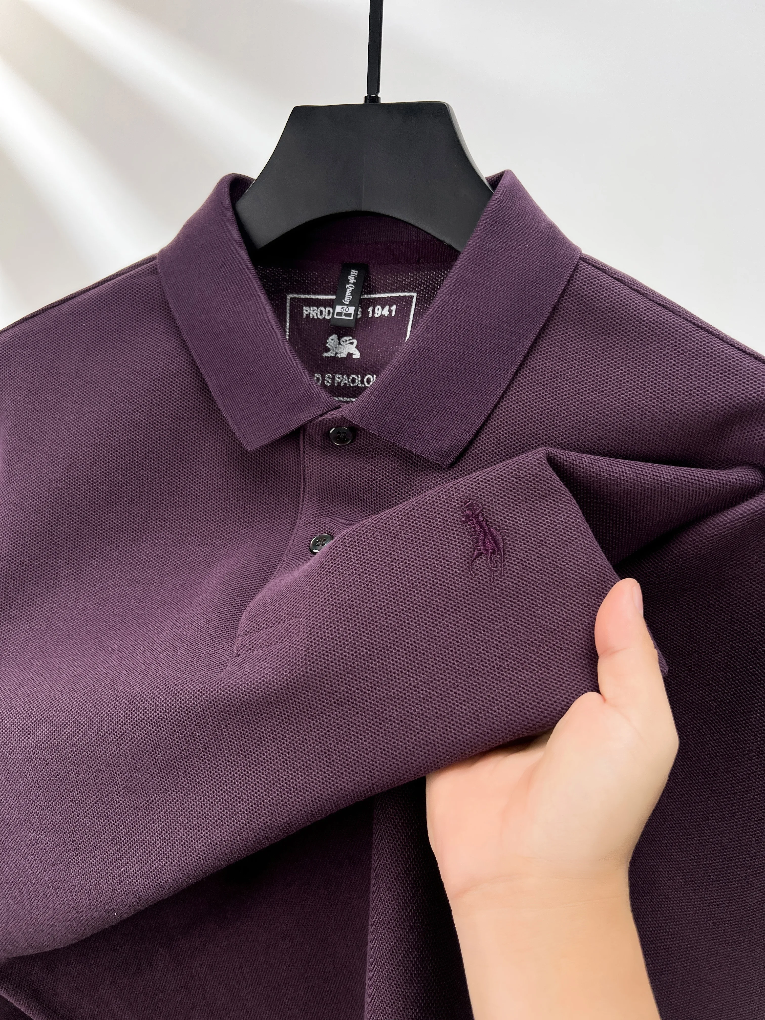 100% pure cotton long sleeved men's polo shirt autumn new item custom pony embroidery Korean version golf soft casual T-shirt