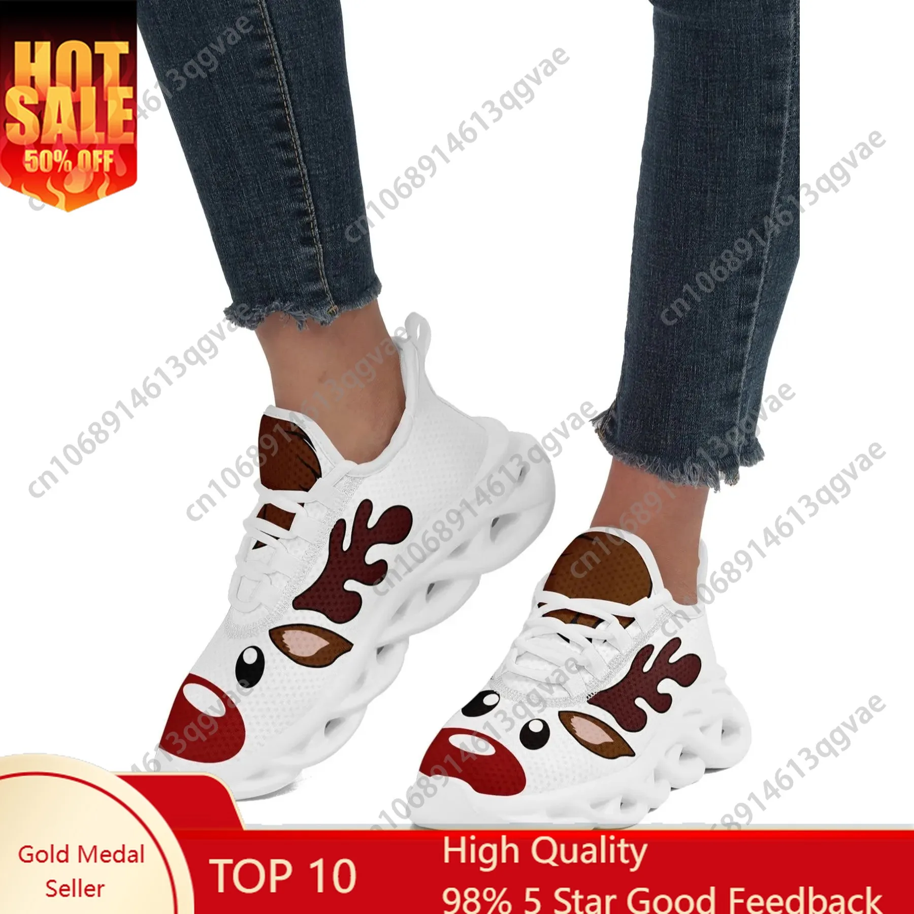 

Women's Christmas Themed Lace Up Mesh Sneakers, Casual Comfortable Breathable Sports Fashionable Running Shoes, Female All-match