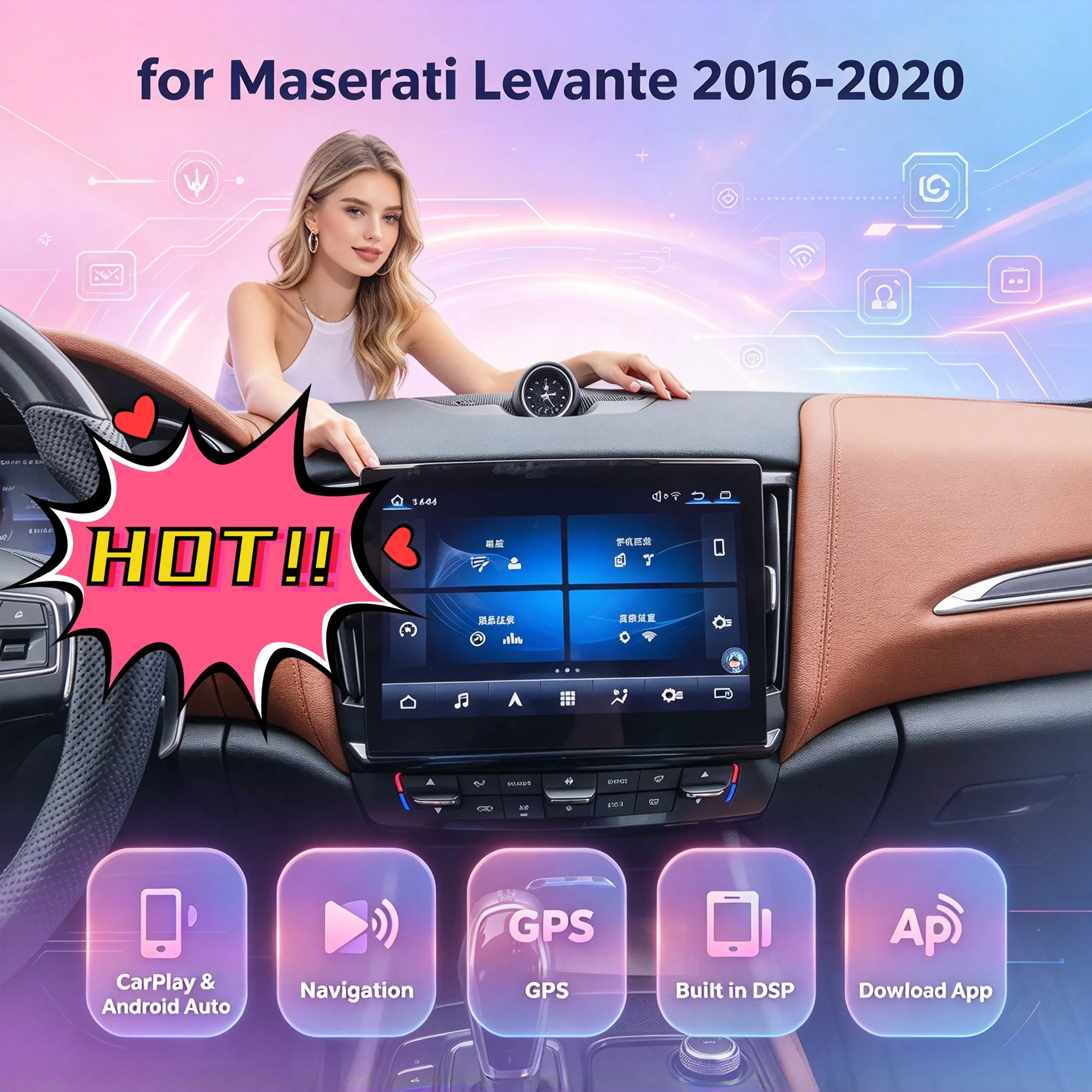 10.26' Android 13 Car Video Player Multimedia Receiver Radio for Maserati Levante 2016-2020 with 4G LTE Carplay Qualcomm Stereo