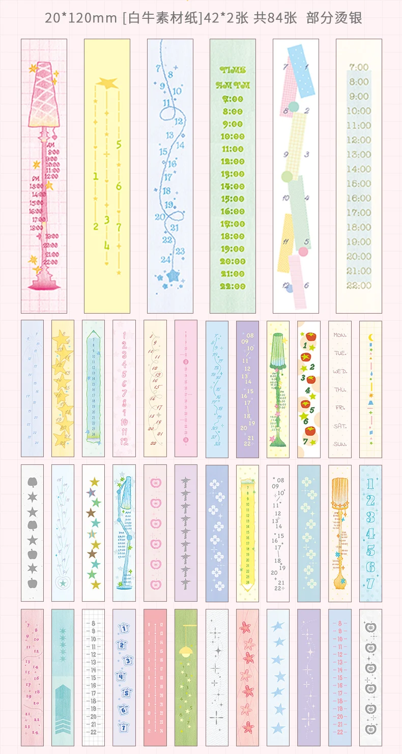 Journal GO 120 Stück Lange Streifen-Zeitleisten Haftnotizen Datumsplaner Terminplaner Dekoratives Material Papier für Journaling und Scrapbooking – Detail 9