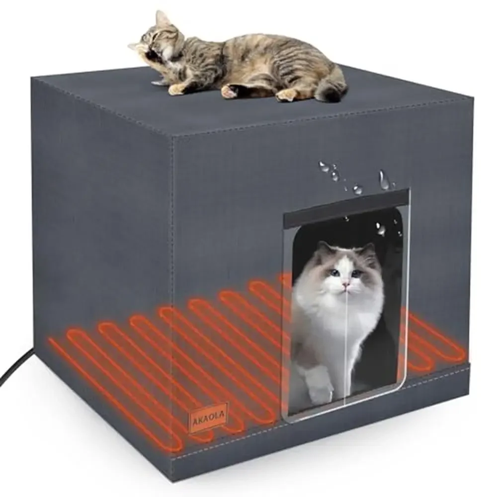 Outdoor Heated Cat House Shelter Pad Metal Cage Safe Door Weatherproof 122°F Heating Winter Haven Barn Feral Stray Cats Outdoor