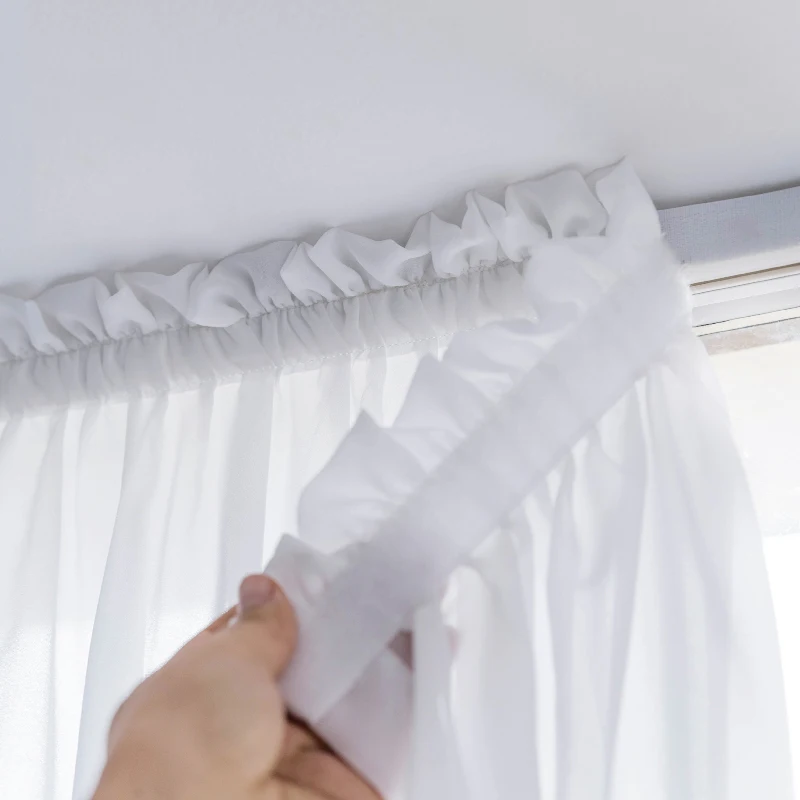 

Velcro Adhesive White Sheer Curtains Light-transmitting Tulle Window Treatment Easy to Install for Living Room Bedroom Lounge Ho
