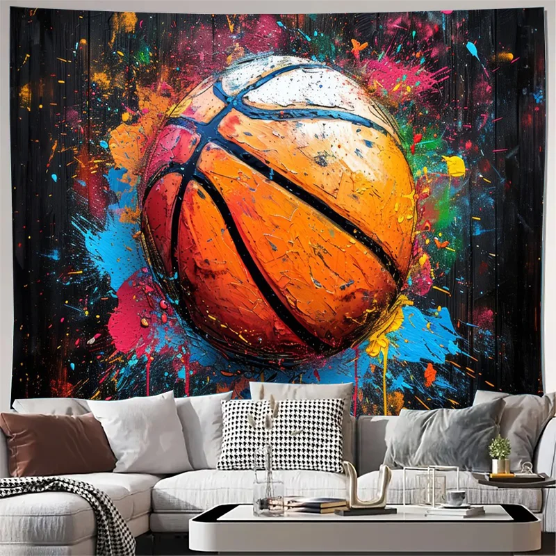 Large Pop Art Basketball Wall Tapestry Sport Decor Banner for Gym Man Cave Room Athletic Graffiti Poster Print Backdrop