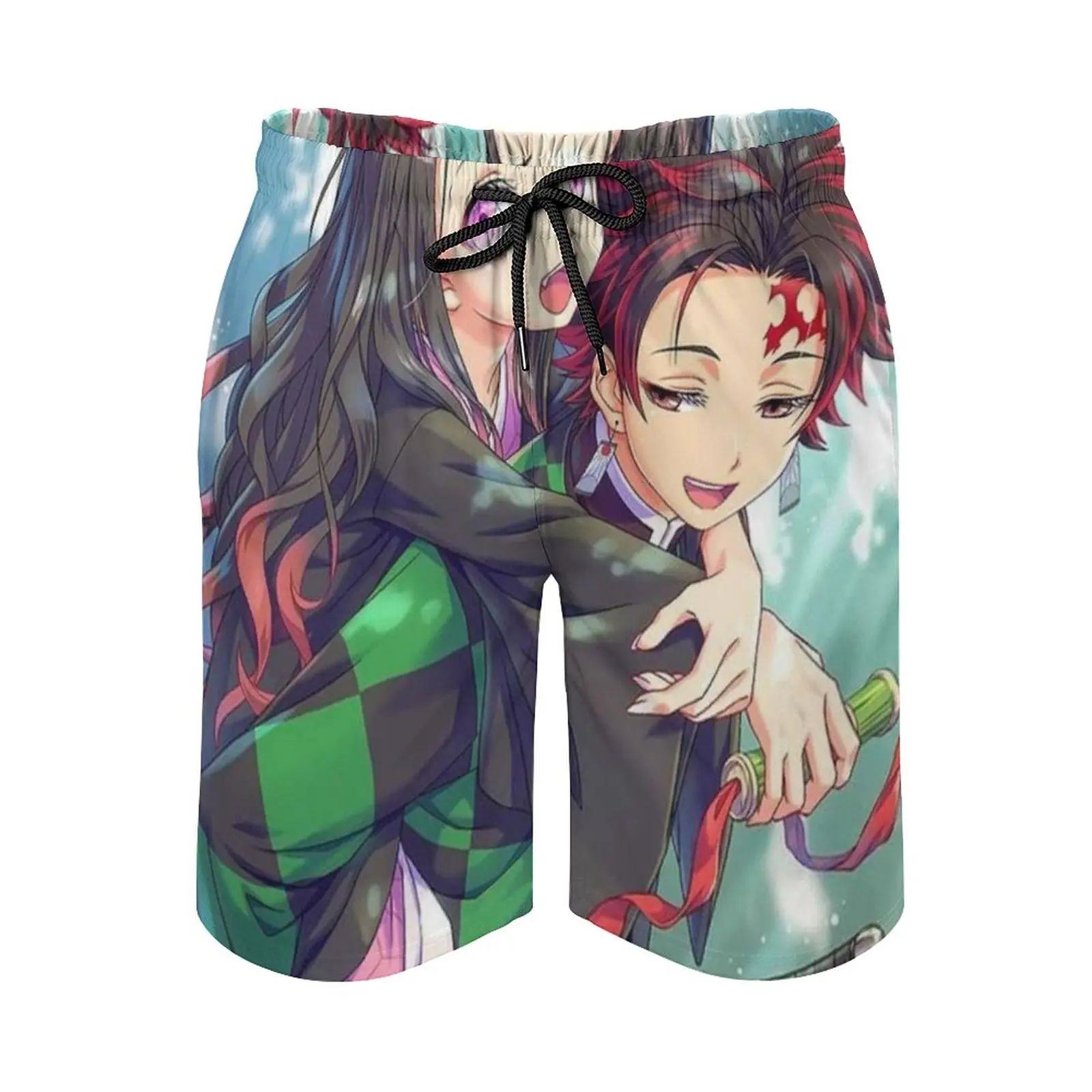 Demon Tanjiro & Nezuko Print Swim Beach Board Shorts Swimsuit Loose Men'S Trunks Breathable Nezuko Demon Kimetsu No Yaiba Anime