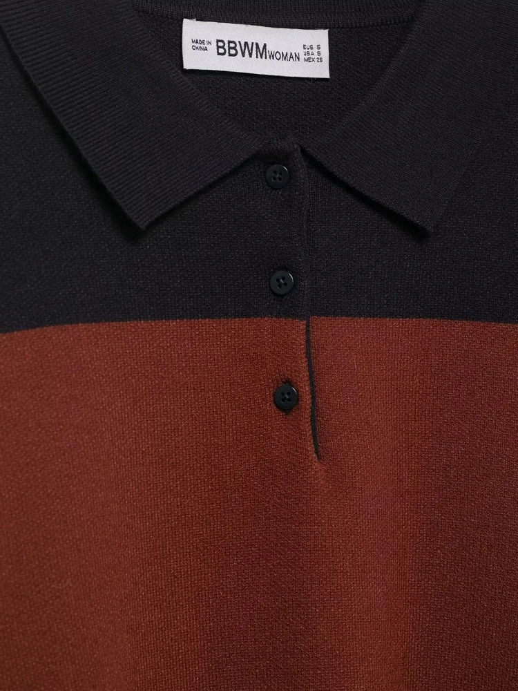 الخريف بولو طوق كم طويل مخطط سترة مشغولة من الصوف القمم المرأة أزرار الديكور البلوز سترة الإناث ملابس أنيقة غير رسمية #5