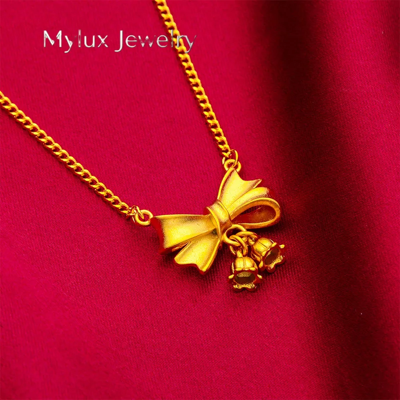 

Mylux Jewelry 24K Gold Bowknot Pendant | AU999 Pure Gold, 3D ribbon-like bow with a delicate chain, sweet and elegant for daily