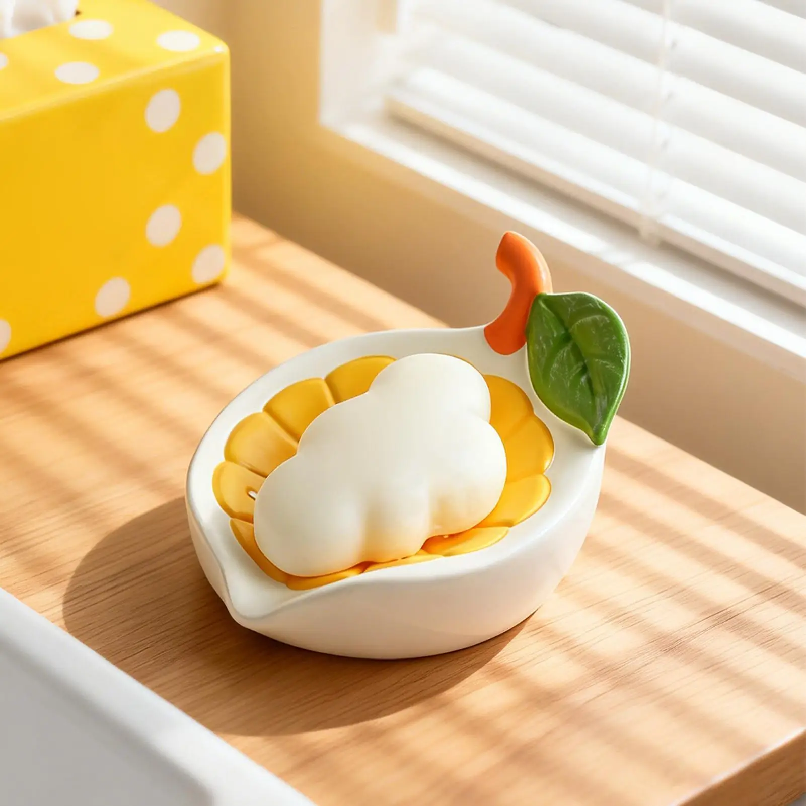 Self Draining Soap Holder Cute Yellow Lemon Decorative Aesthetic Tray Resin Draining Soap Holder For Bathroom Countertop Sink