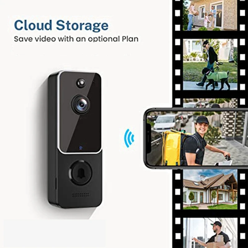 Wireless Doorbell Camera Doorbell Camera Black AI Smart Human Detection, Cloud Storage, HD Live Image