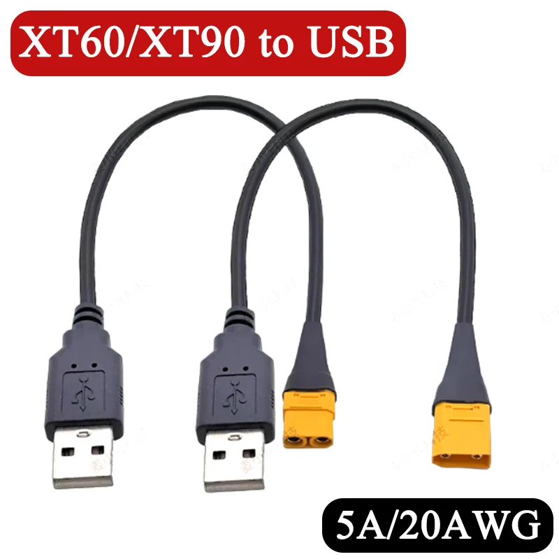 XT60 XT90 to USB Lithium Battery Power Cable XT60/90 Male Female to USB Charging Cable for Model Aircraft Aacing Drones 5A 20AWG