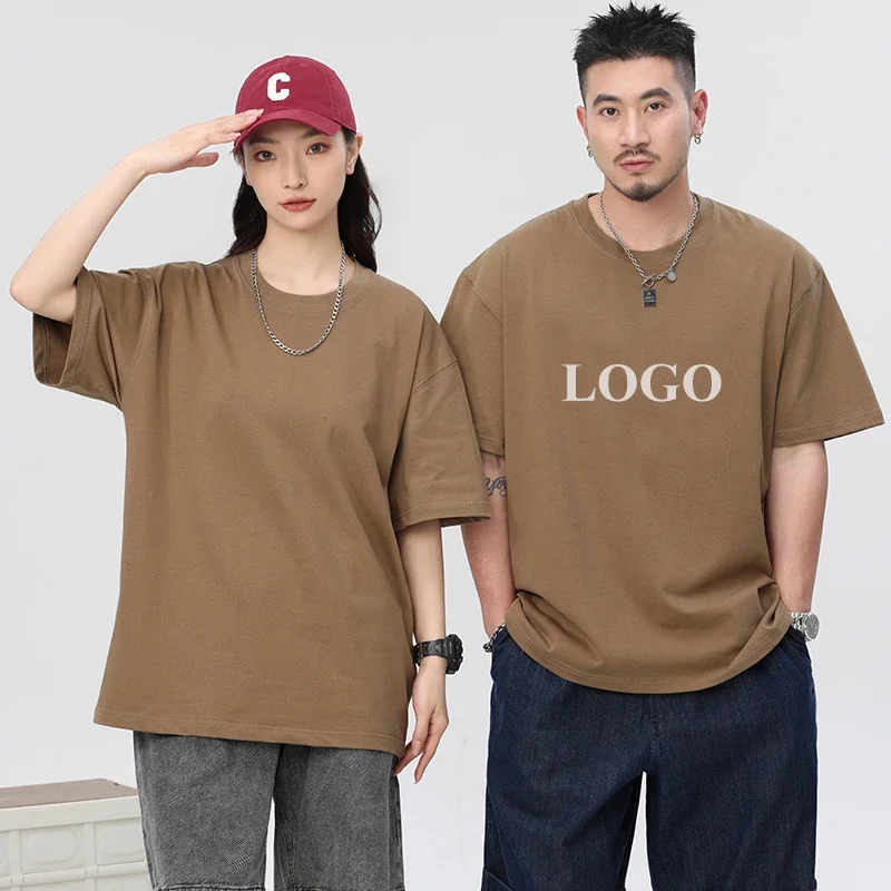 

Loose Pure Cotton T-shirt Men Women Fashion Casual Round Neck Short Sleeve Shirt Summer Tees for Male Female Custom Design Logo