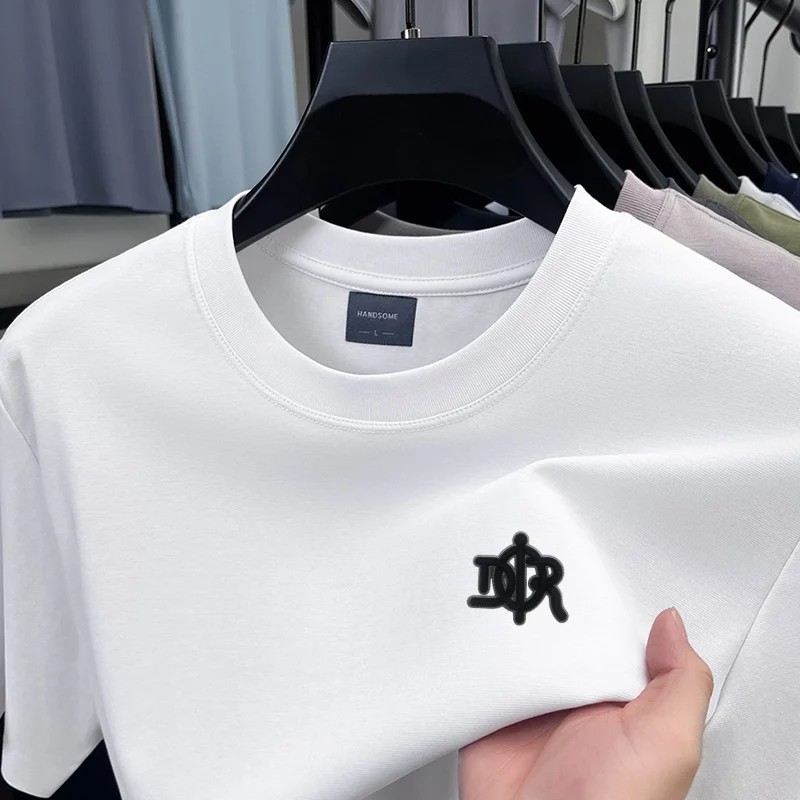 Designer-Style Herren-Print-T-Shirt, Sommer-Trend, Einfarbig, aus Baumwolle, Kurzarm, O-Ausschnitt, Lässiges, Vielseitiges Herren-Oberteil – Detail 2