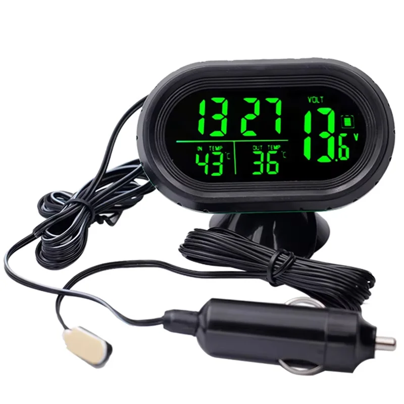 

A25F-DC 12V 4 In 1 Car Thermometer Time Date Dual Temperature LED Digital Auto Monitor With Backlight