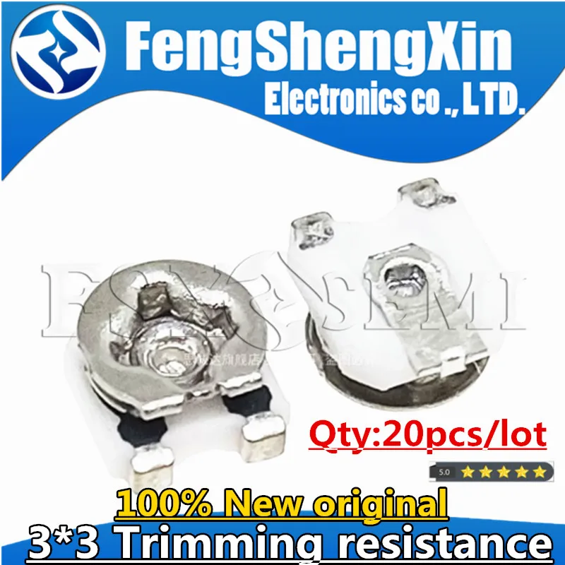 20pcs Trimming resistor 3*3 EVM3ESX50B14 100R 200R 500R 1K 2K 3K 5K 10K 20K 50K 100K 1M 200K 500K Adjustable 3x3 Potentiometer